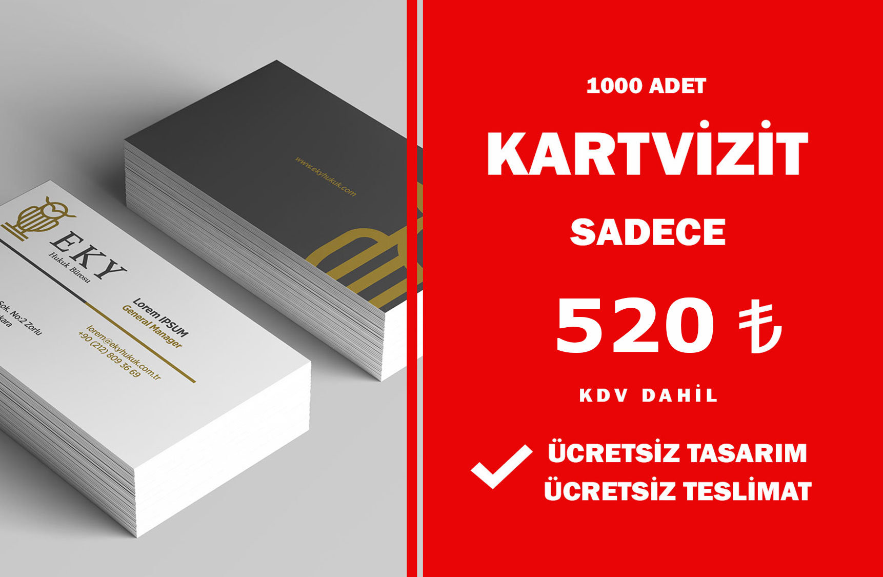 1000 Adet Kartvizit  520 TL