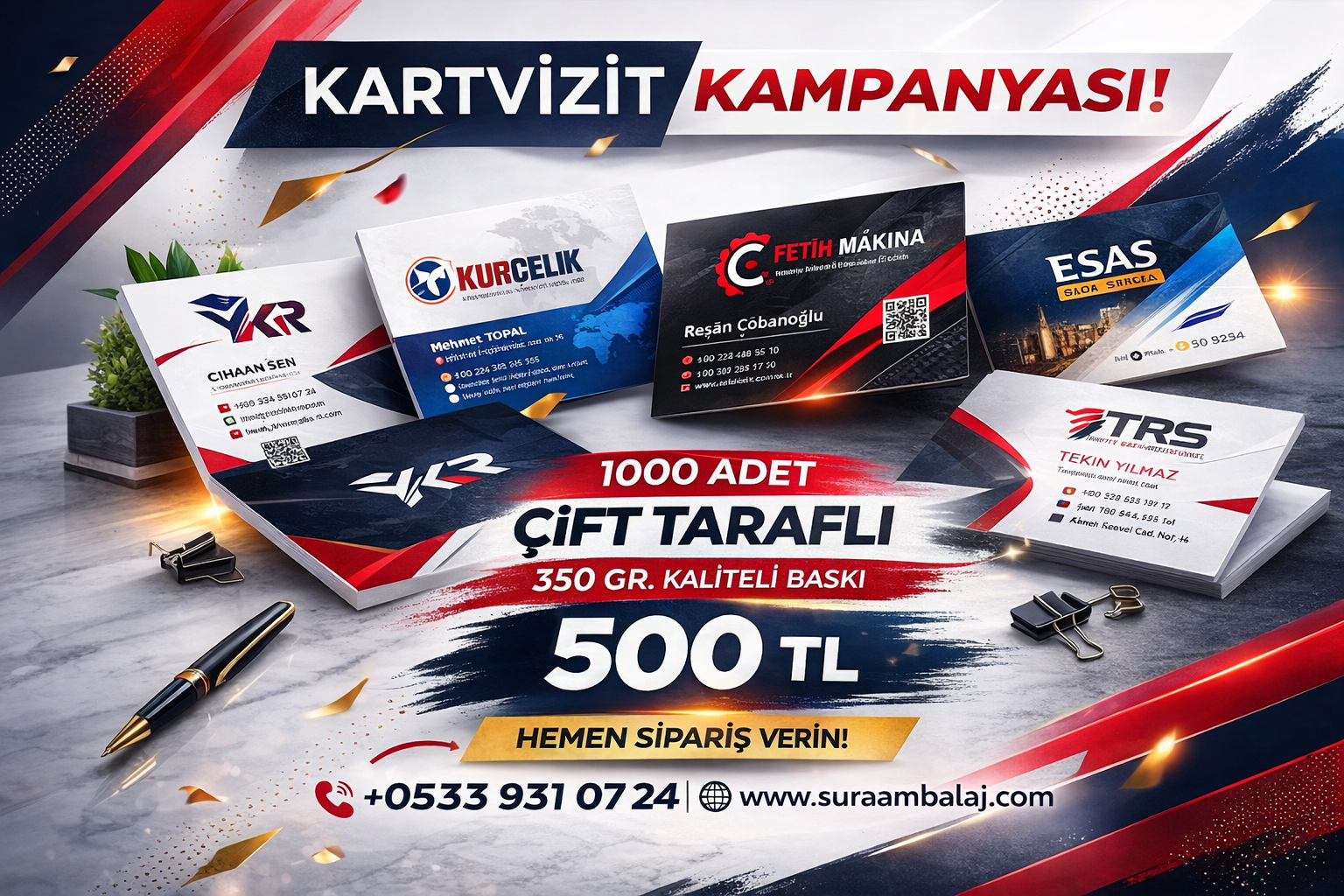 1000 Adet Çift Yön Kartvizit 500 TL